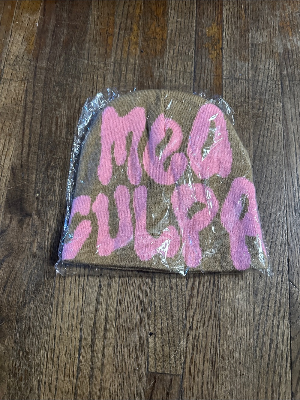 Mea Culpa Unisex O/S Brown & Pink Edition Logo Knitted Beanie Hat
